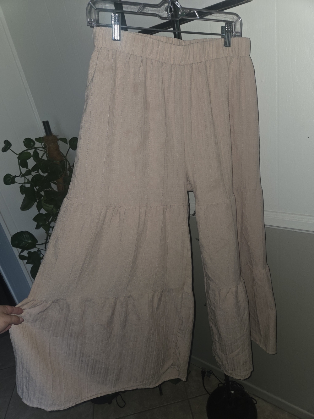 SHEIN Beige Wide-Leg Tiered Pants